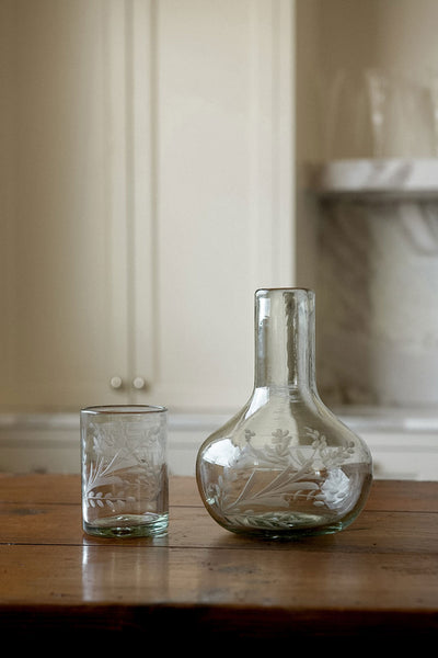 Recycled Glass Etched Carafe Set