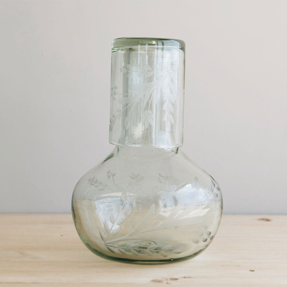 Recycled Glass Etched Carafe Set