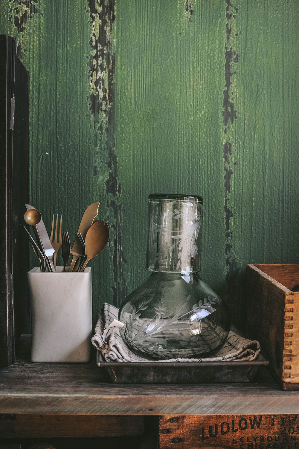 Recycled Glass Etched Carafe Set