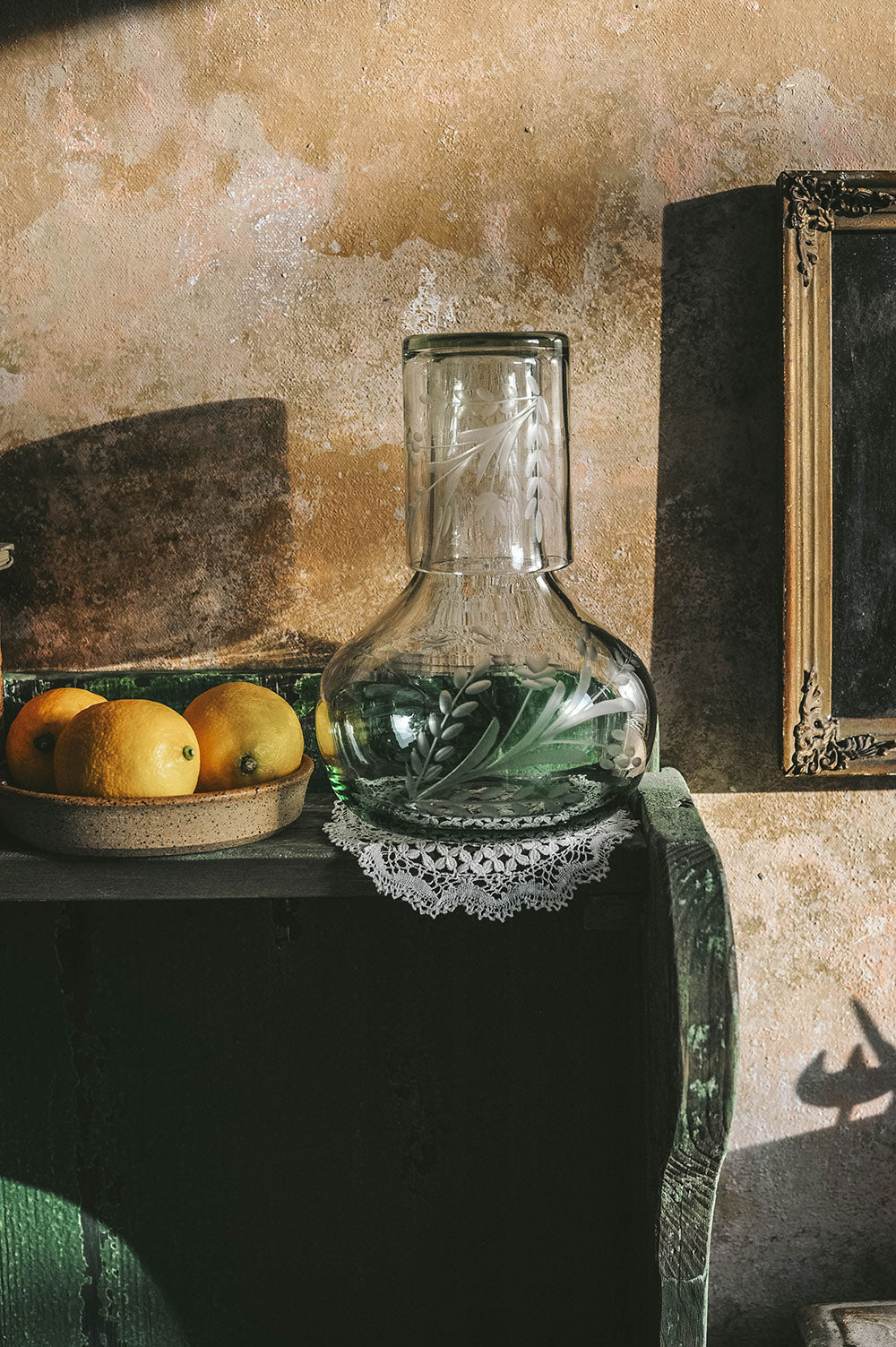 Recycled Glass Etched Carafe Set