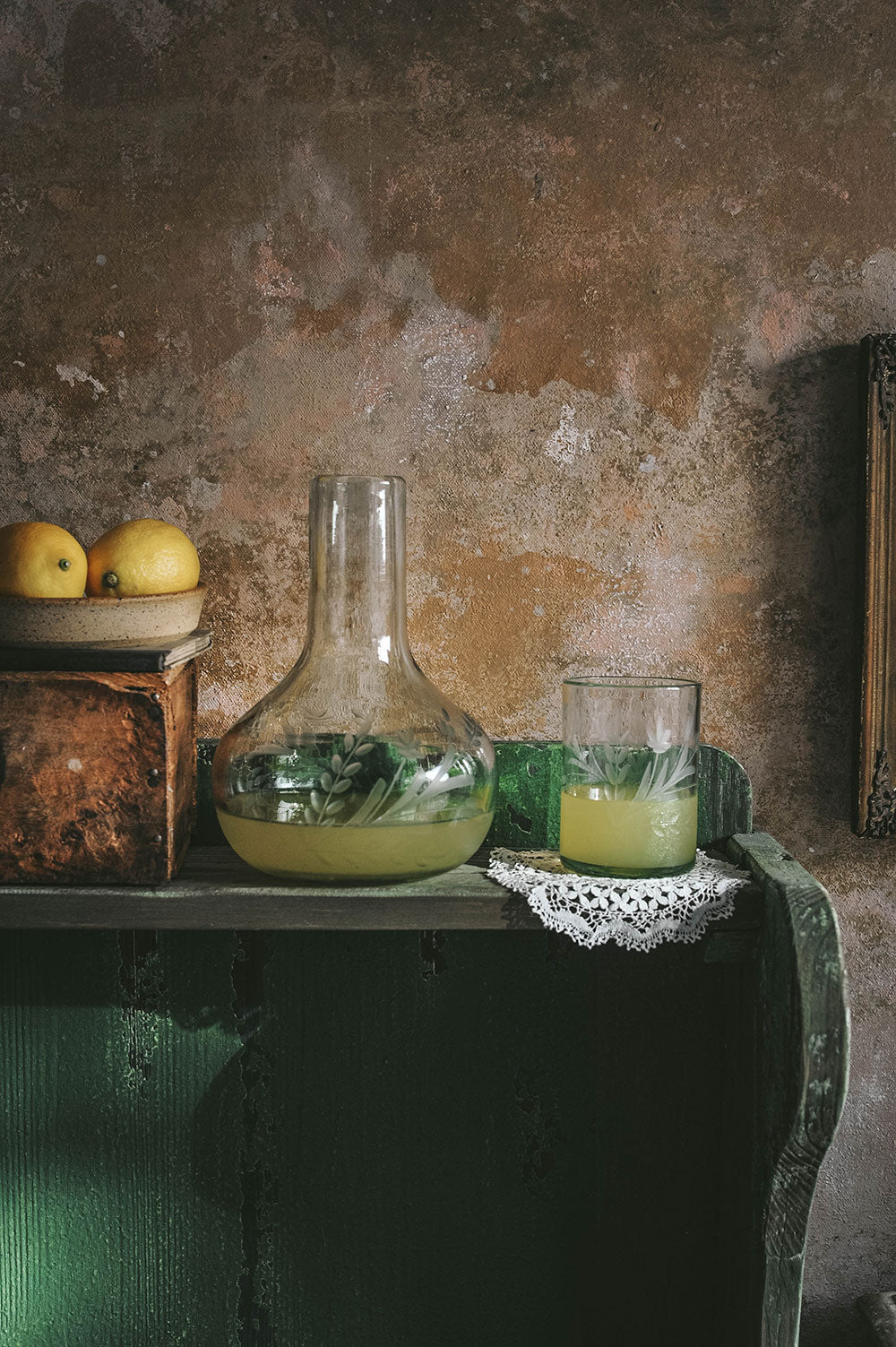 Recycled Glass Etched Carafe Set