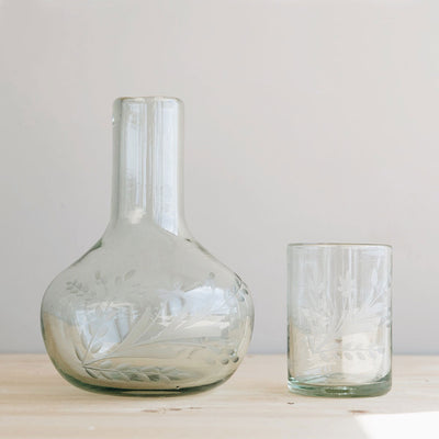 Recycled Glass Etched Carafe Set