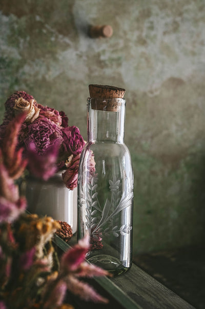 Handblown Etched Carafe with Cork