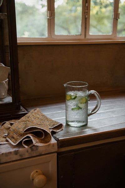 Etched Artisan Glass Pitcher