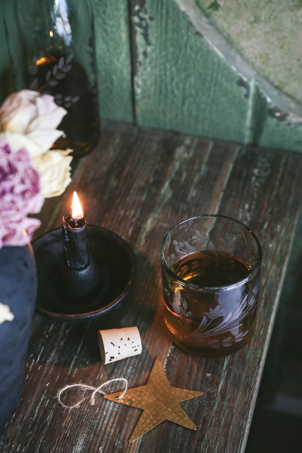 Hand-etched Floral Tumbler