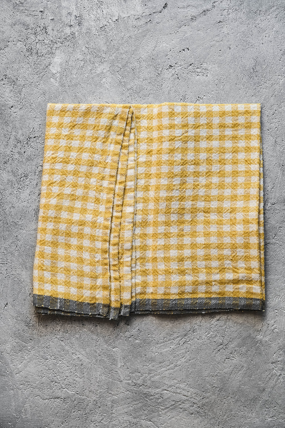 Gingham Linen Tea Towel - Yellow/Grey