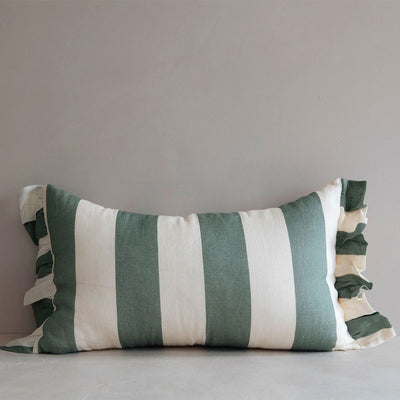 Lumbar Linen Pillow Cover - Mint Stripe