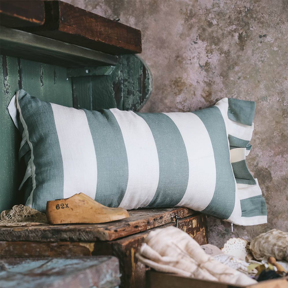 Lumbar Linen Pillow Cover Mint Stripe –
