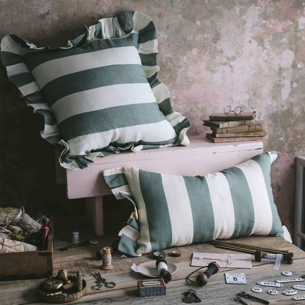 Lumbar Linen Pillow Cover Mint Stripe – - Main Image