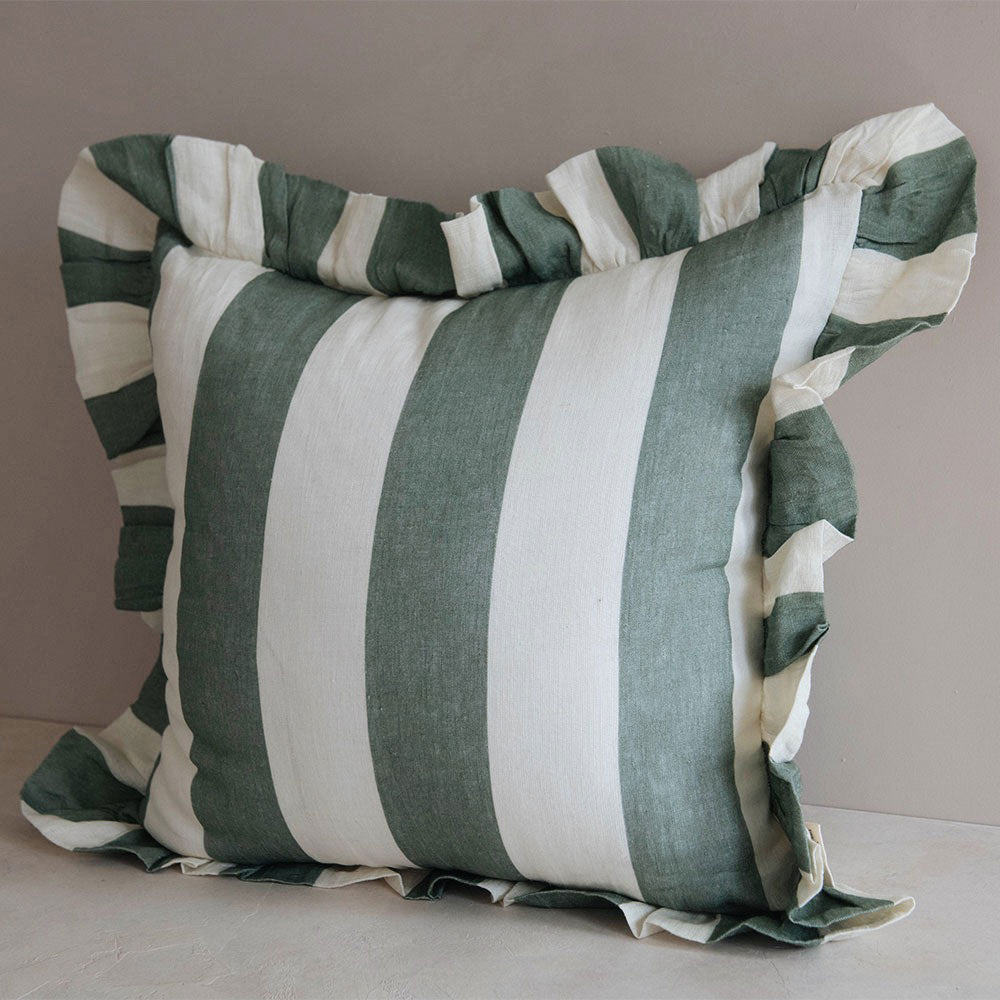 Linen Pillow Cover - Mint Stripe