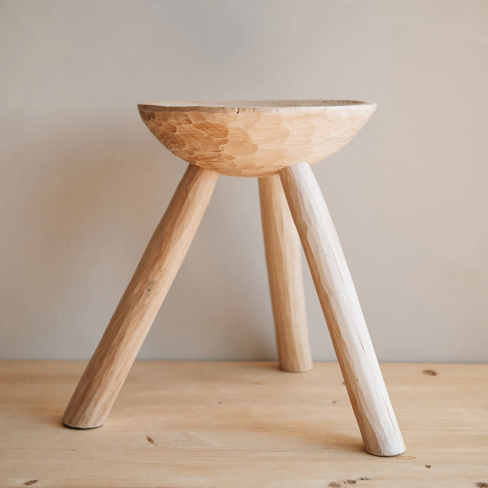 Hand-carved Wooden Stool with Motif