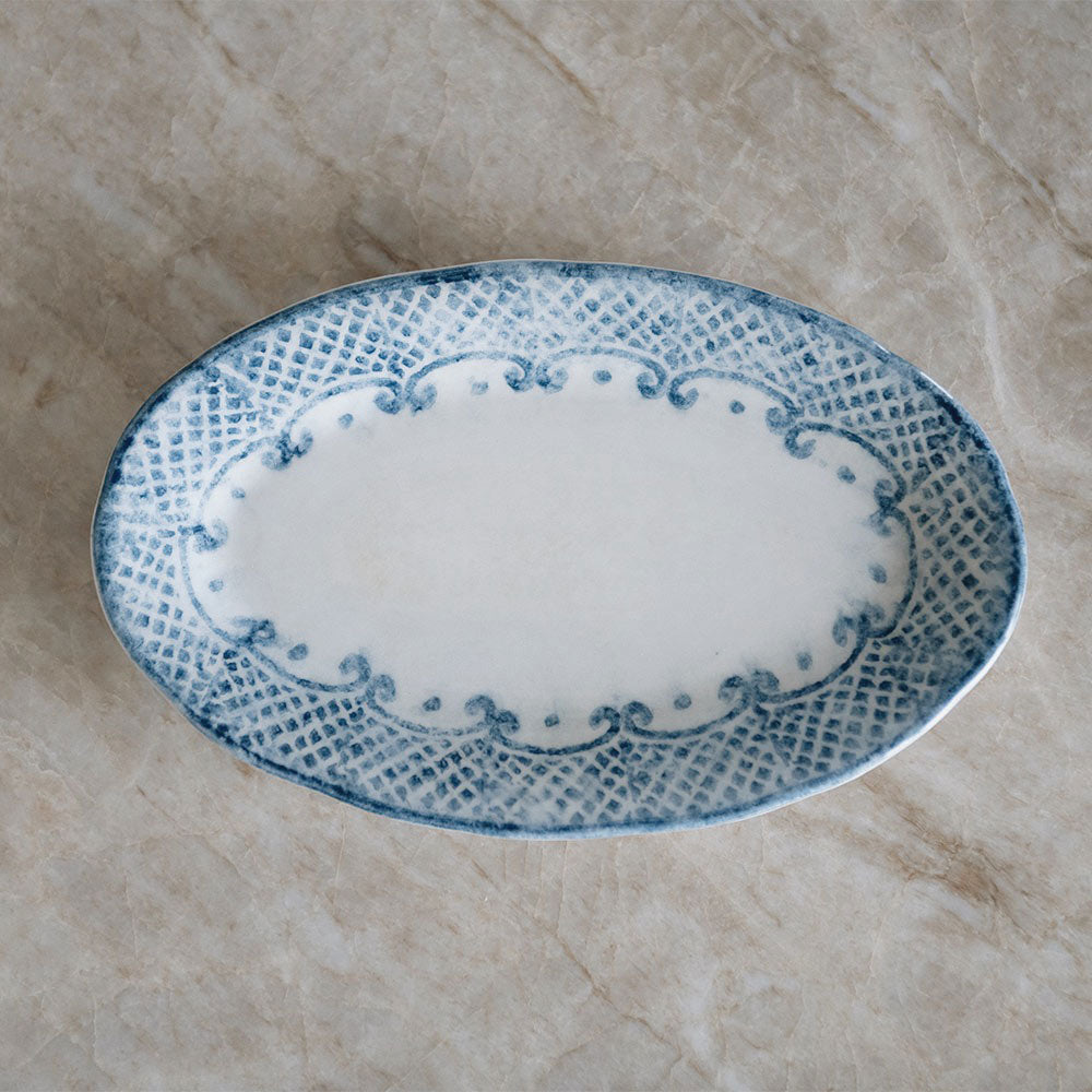 Hand-Painted Indigo Ceramic Tray