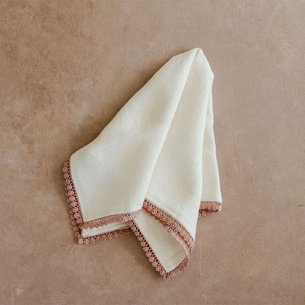 Heavyweight Table Linens with Lace Detail - Cream
