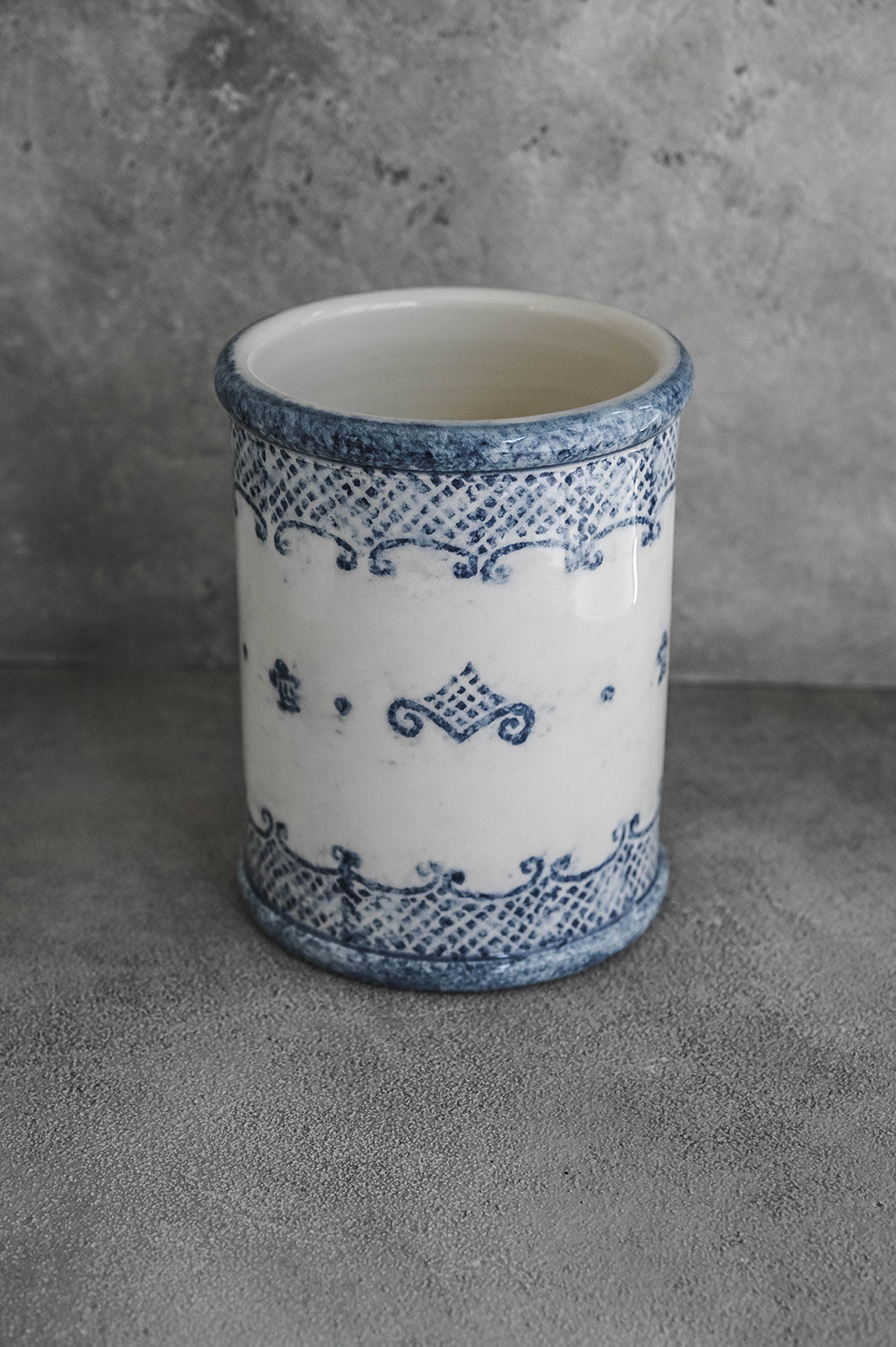 Hand-Painted Indigo Ceramic Crock