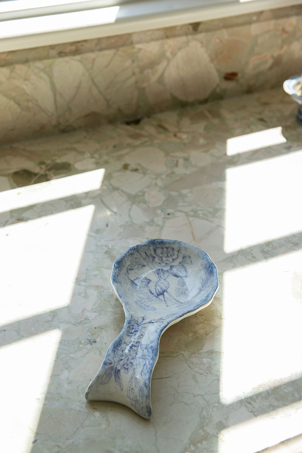 Hand-Painted Ceramic Spoon Rest - Blue Garden
