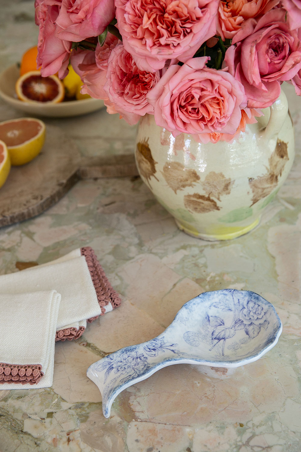Hand-Painted Ceramic Spoon Rest - Blue Garden