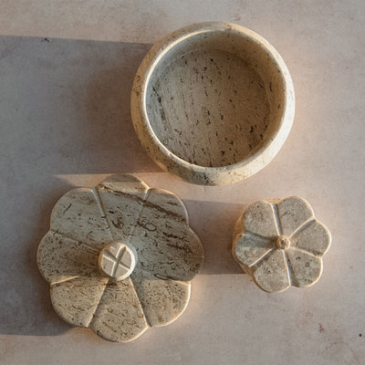 Lidded Travertine Petal Box