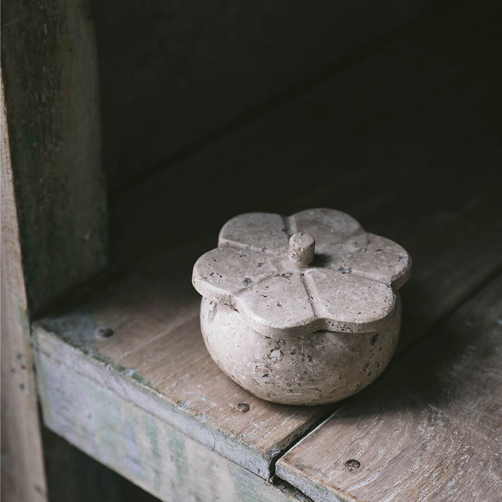 Lidded Travertine Petal Box