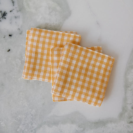 Gingham Linen Coaster Set - Butter Yellow