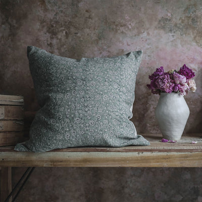 Linen Hand Block-Printed Pillow Cover No. 0233