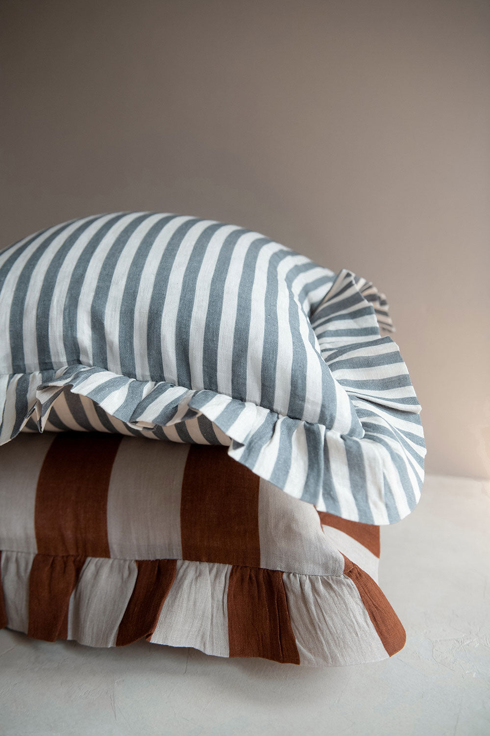 Linen Pillow Cover - Stone Blue Stripe