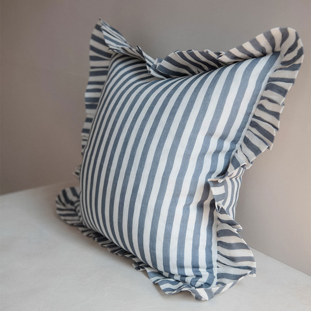 Linen Pillow Cover - Stone Blue Stripe