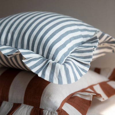 Linen Pillow Cover - Stone Blue Stripe