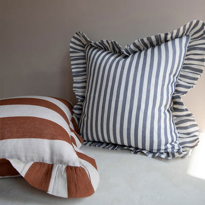 Linen Pillow Cover - Stone Blue Stripe