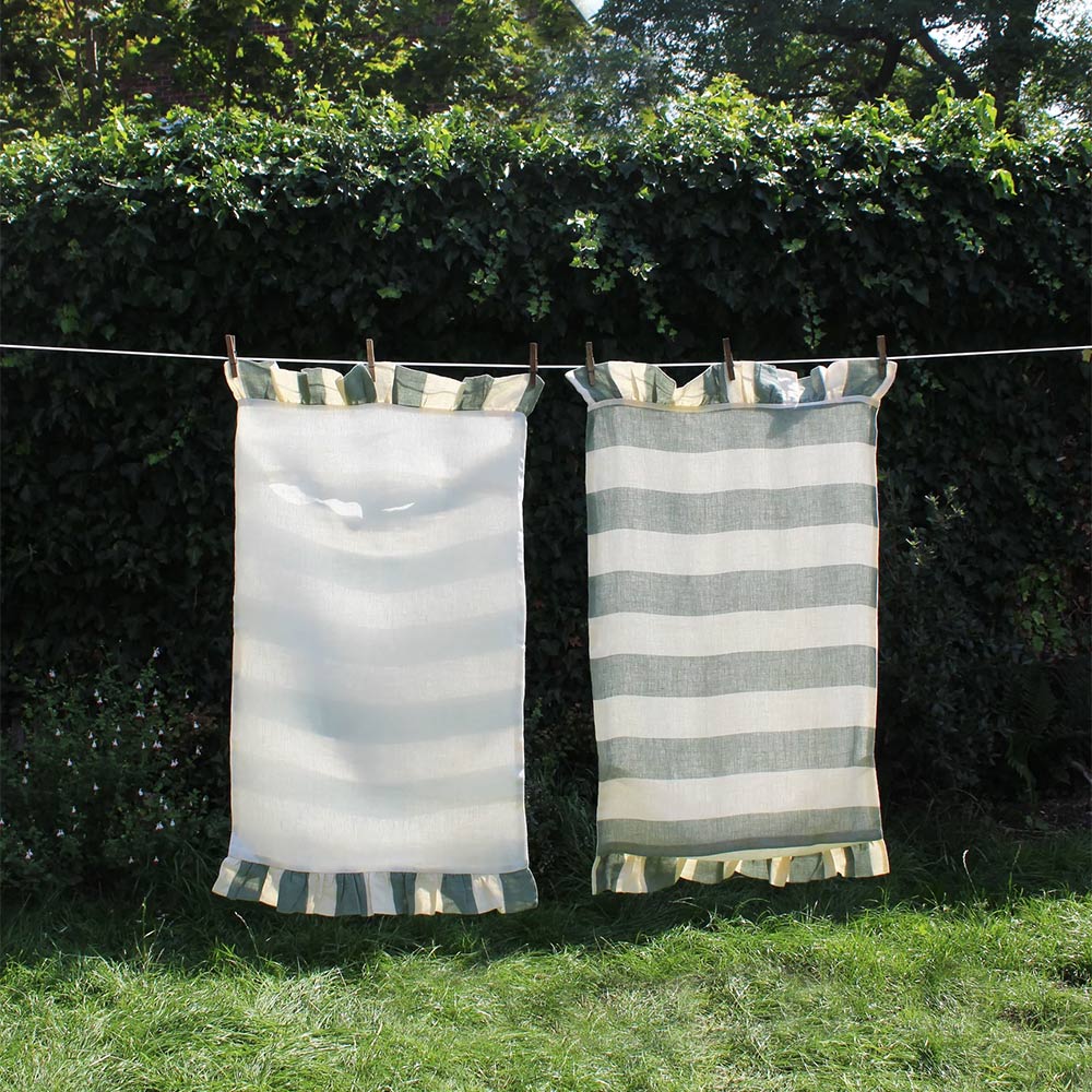 Linen Pillow Cover Set - Mint Stripe