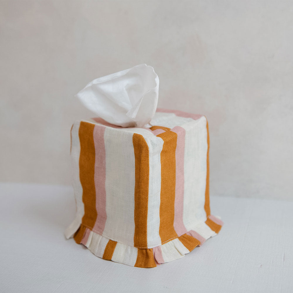 Linen Tissue Cover - Ochre & Blush