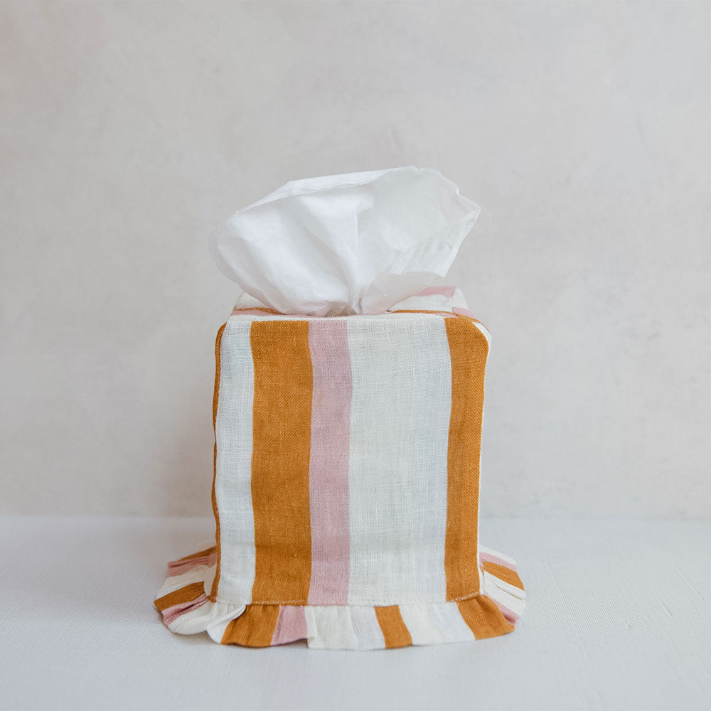 Linen Tissue Cover - Ochre & Blush