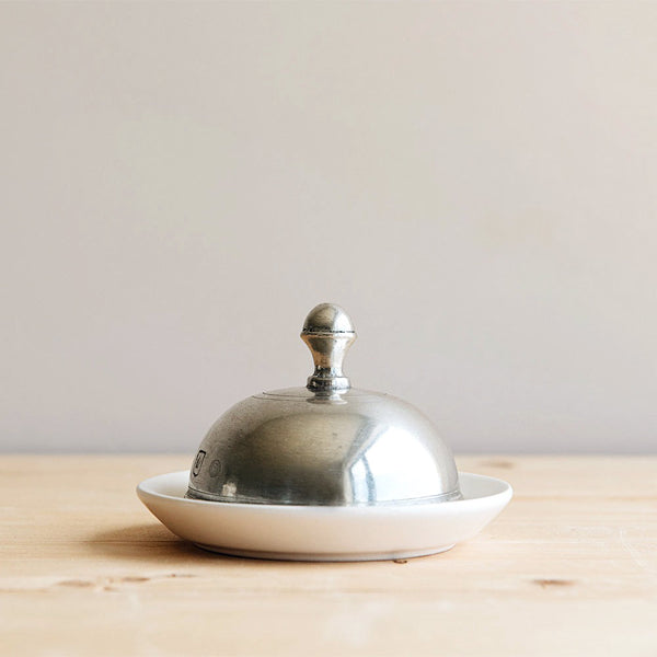 Mini Pewter & Ceramic Butter Dish Set