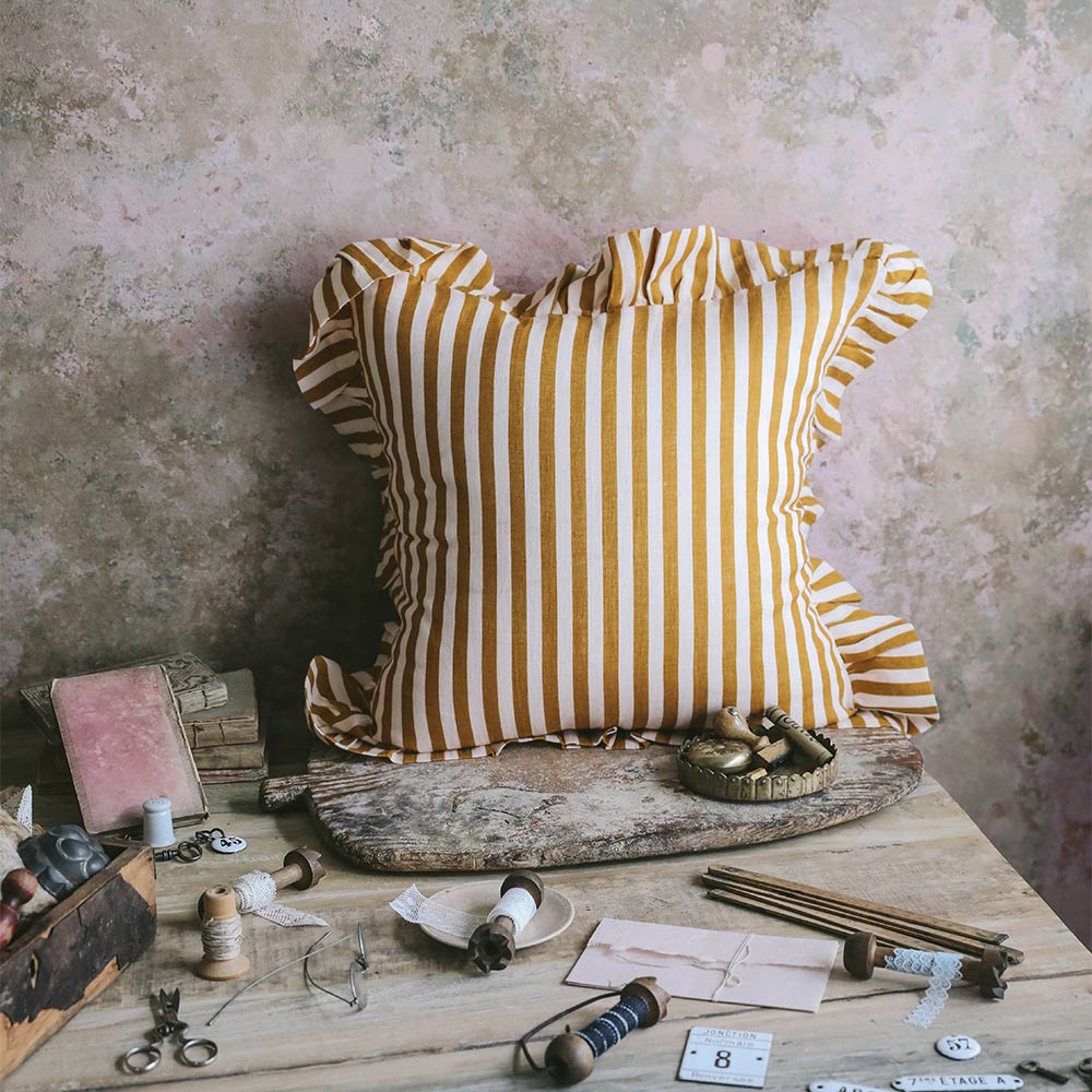 Linen Pillow Cover - Ochre Candy Stripe