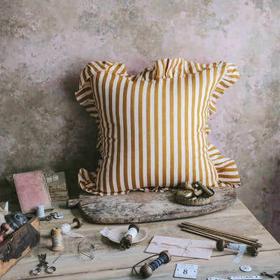 Linen Pillow Cover - Ochre Candy Stripe