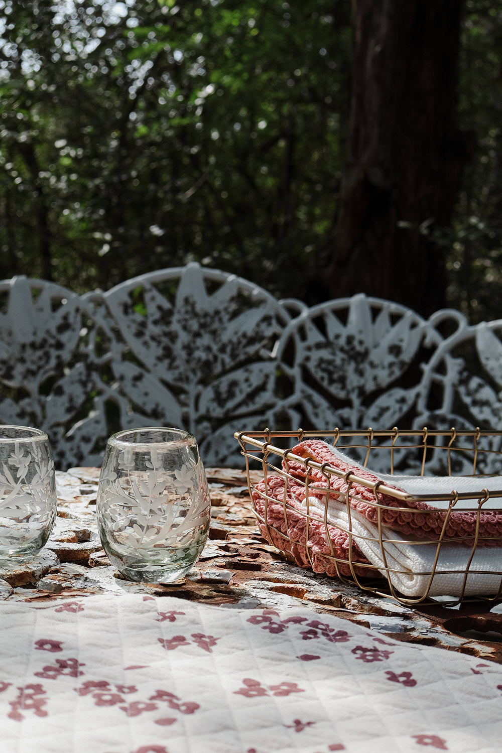 Heavyweight Table Linens with Lace Detail - Cream