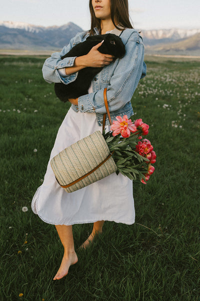 Handwoven Pattern Palm Leaf Bucket Tote