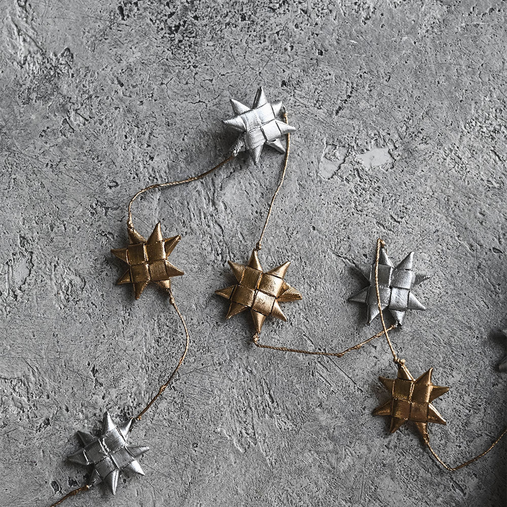 Palm Leaf Star Garland - Gold & Silver