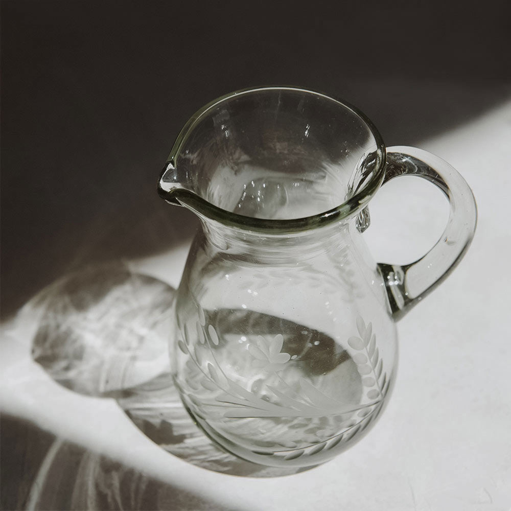 Petite Etched Artisan Glass Pitcher