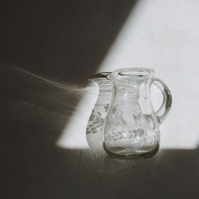 Petite Etched Artisan Glass Pitcher