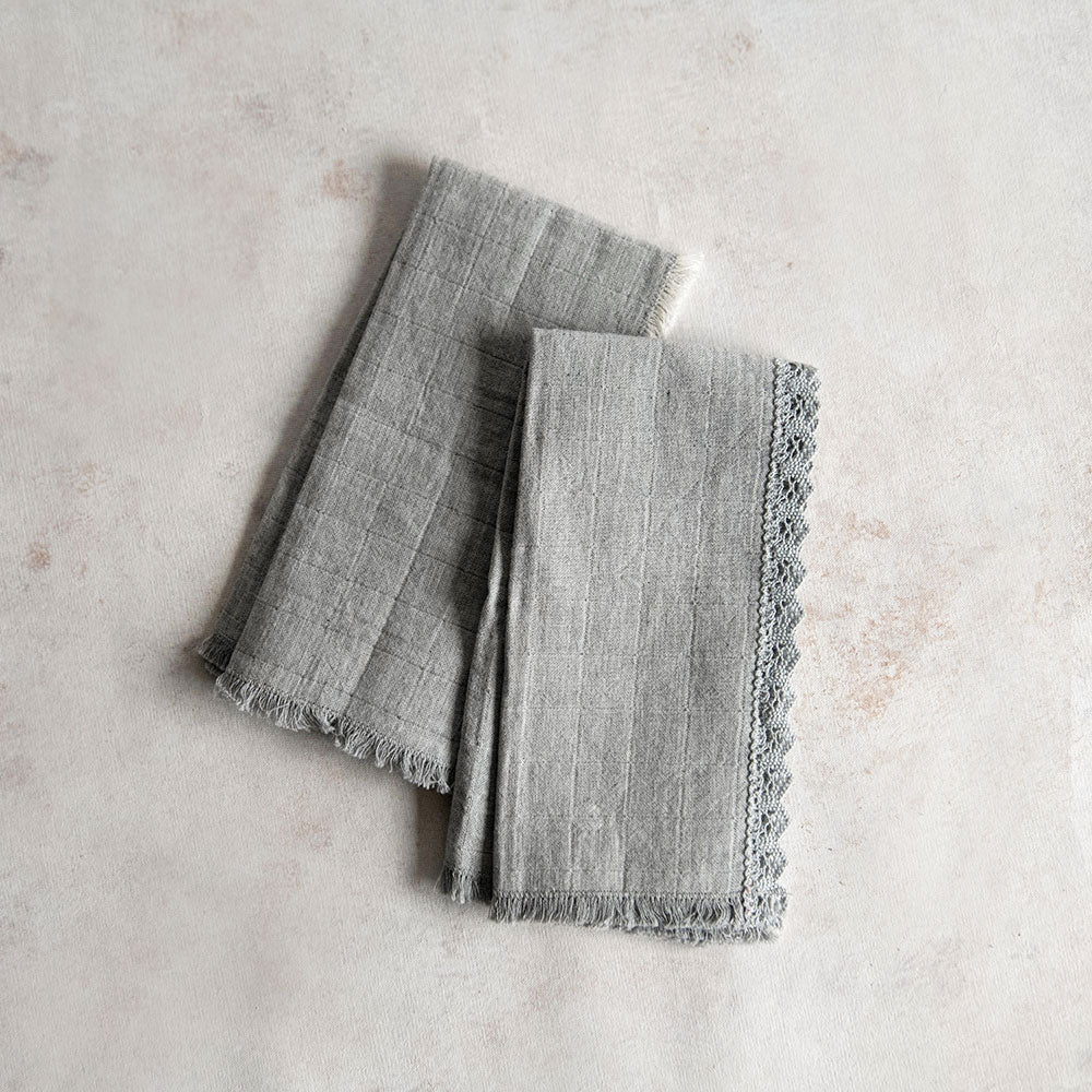 Pointelle Lace Napkin Set - Grey