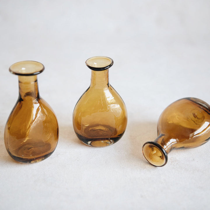 Pair Vintage Amber Topaz offers Glass Bud Vase Bottles Short Small Bubbles