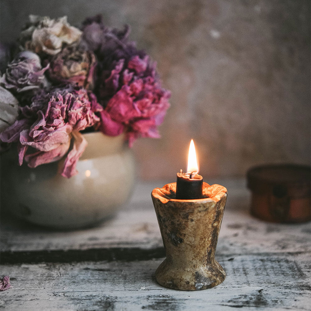 Red Travertine Candle Holder