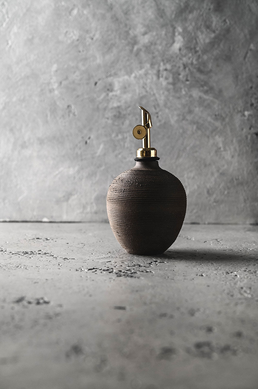 Brown Ribbed Ceramic Oil Bottle