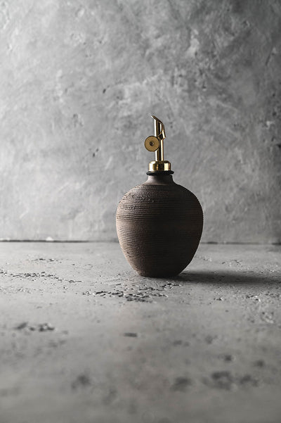 Brown Ribbed Ceramic Oil Bottle