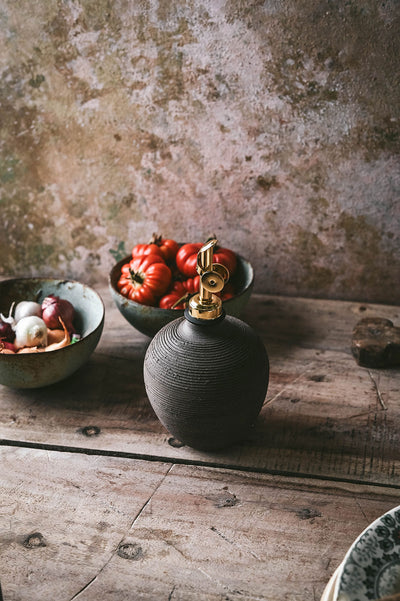 Brown Ribbed Ceramic Oil Bottle