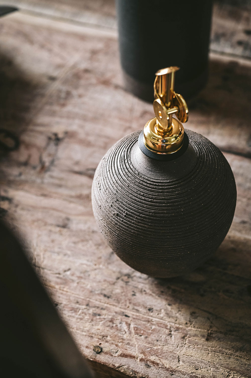 Brown Ribbed Ceramic Oil Bottle