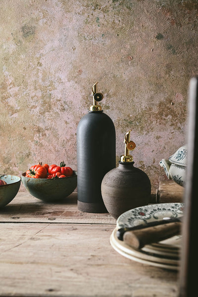 Brown Ribbed Ceramic Oil Bottle