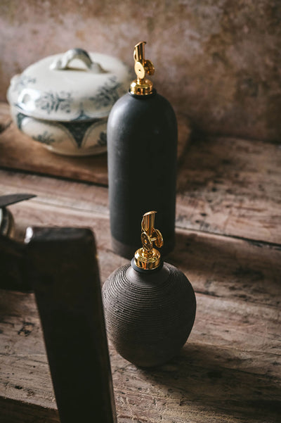 Brown Ribbed Ceramic Oil Bottle