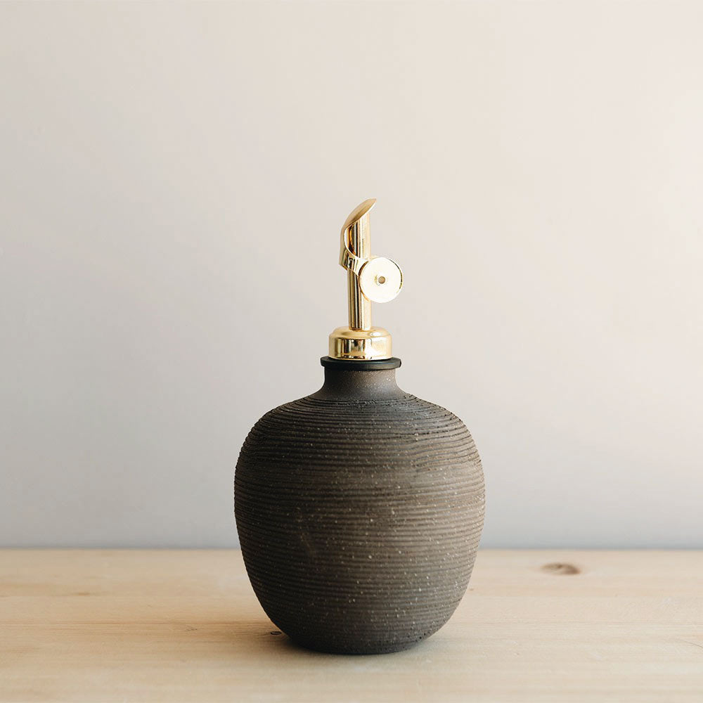 Brown Ribbed Ceramic Oil Bottle