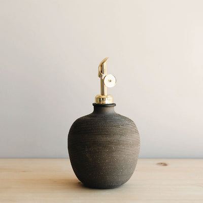 Brown Ribbed Ceramic Oil Bottle